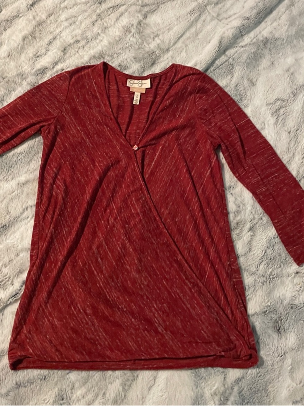 Jessica Simpson Marled Red V-Neck Draped Long Sleeve  Nursing Maternity